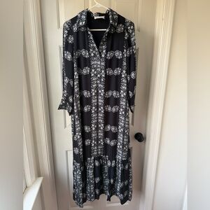 TUCKERNUCK HYACINTH HOUSE Navy Floral Miller Maxi Shirt Dress Size XXS